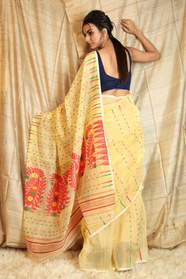 Off white woven blended cotton saree  3