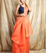 Peach woven blended cotton saree 