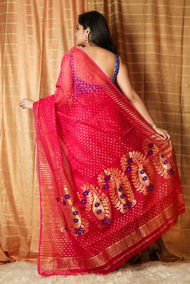 Dark Pink Woven Blended Cotton Saree Without Blouse 2