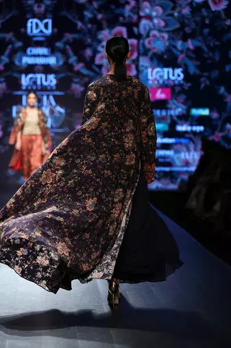 Navy Blue Printed Long Front Open Cape With Hand Embellished Dhoti Style Dress