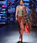 Navy Blue Printed Front Open Jacket With Hand Embellished Top And Printed Dhoti