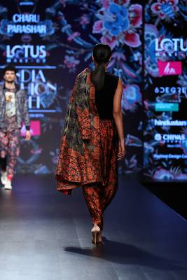 Navy Blue Printed Front Open Jacket With Hand Embellished Top And Printed Dhoti 2