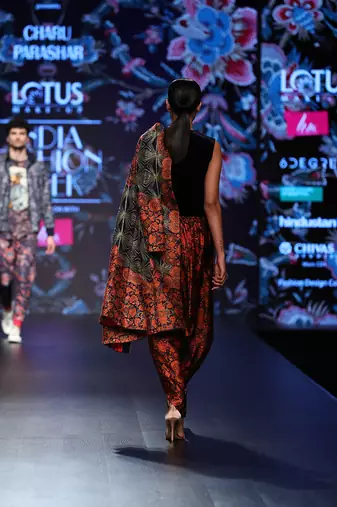 Navy Blue Printed Front Open Jacket With Hand Embellished Top And Printed Dhoti