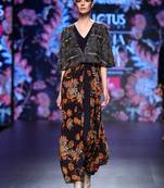 Navy Blue Printed Gown With Hand Embellished Top