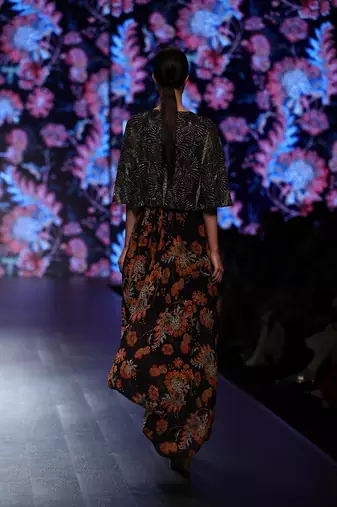 Navy Blue Printed Gown With Hand Embellished Top