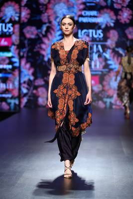 Charu Parashar Navy Blue Printed Cape Printed Dress 1
