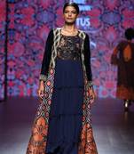 Navy Blue Printed Long Jacket With Navy Blue Printed Gown