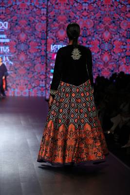 Navy Blue Printed Long Jacket With Navy Blue Printed Gown 2
