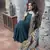 Charu Parashar Teal printed front open long cape with top and sharara
