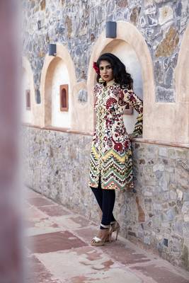 Charu Parashar Cream Printed Front Open Jacket 1