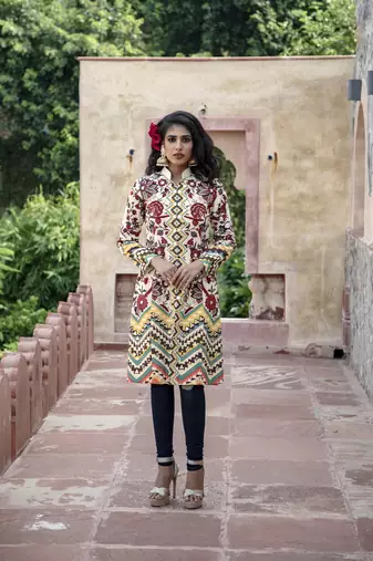 Charu Parashar Cream Printed Front Open Jacket