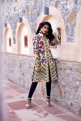 Charu Parashar Cream Printed Front Open Jacket