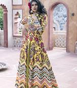 Yellow Printed Front Open Long Jacket With Sharara
