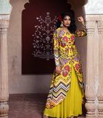 Charu Parashar Yellow printed U shape front open cape with sharara