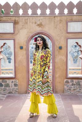 Yellow Printed Front Open Jacket  1