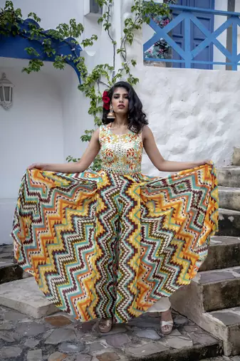 Yellow printed dress