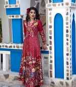  Red Printed Long Jacket With Sharara Set