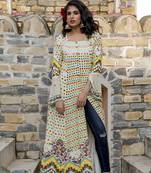 Charu Parashar Cream printed front open long jacket