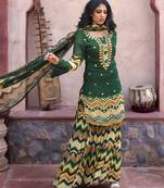 Charu parashar Green printed flare sleeve kurta with printed sharara and dupatta
