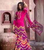 Indian Pink Printed Flare Sleeve Kurta With Printed Sharara And Dupatta