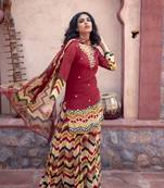 Charu parashar Red printed kurta with printed sharara and dupatta