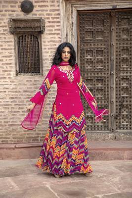  Indian Pink Printed Kurta With Printed Sharara And Dupatta 1