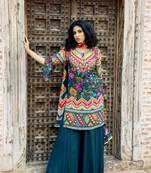 Charu parashar Teal printed kurta with sharara and dupatta