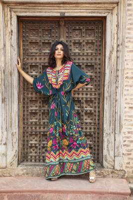  Teal Printed Kaftan 1