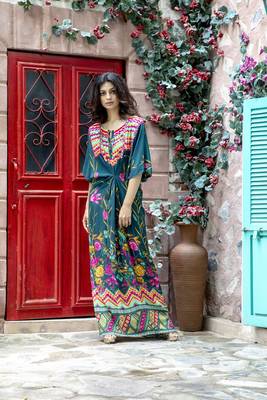  Teal Printed Kaftan 2