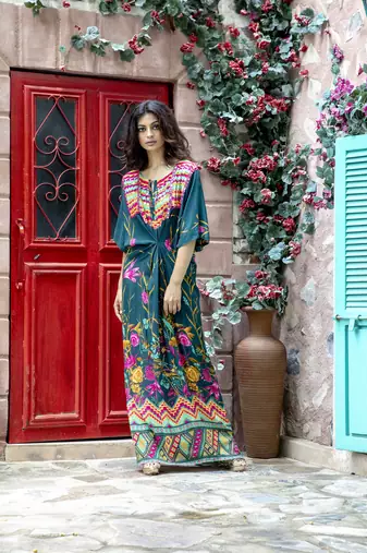  Teal Printed Kaftan
