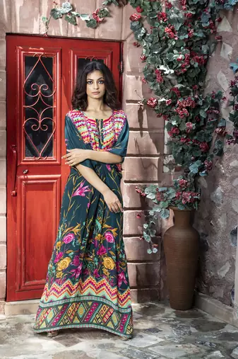  Teal Printed Kaftan