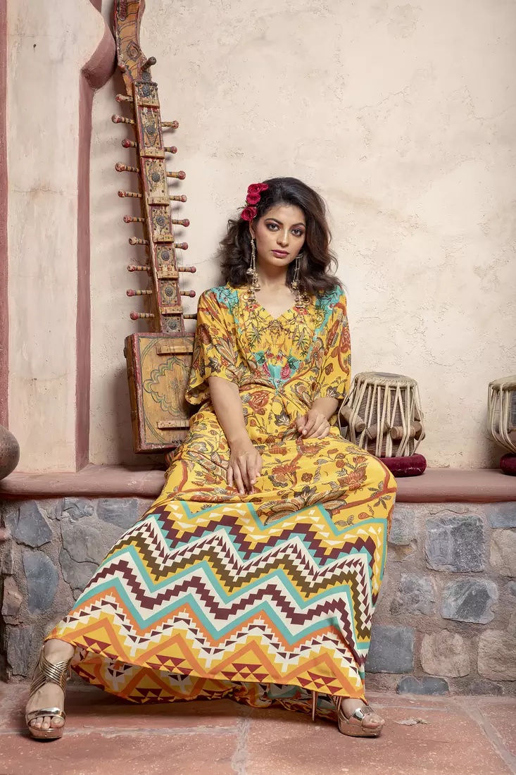 Charu parashar Yellow printed kaftan