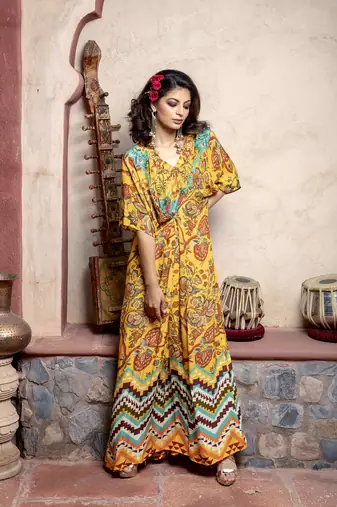  Yellow Printed Kaftan