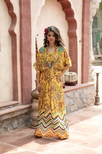  Yellow Printed Kaftan
