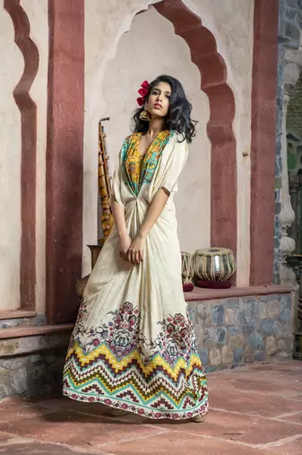  Cream Printed Kaftan