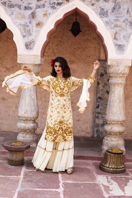 Cream Brown Printed Kurta With Sharara And Dupatta 3