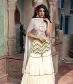 Cream Printed Sleveless Kurta With Sharara And Dupatta