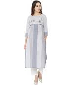 woven grey striped with floral embroidery and pearl work cotton casual kurti