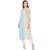 Solid Beige & Sky Blue woven striped with floral embroidery work cotton casual kurti