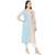 Solid Beige & Sky Blue woven striped with floral embroidery work cotton casual kurti