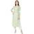 woven pista striped with floral embroidery cotton casual kurti