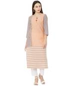 woven orange & grey solid and verical striped with floral embroidery cotton casual kurti
