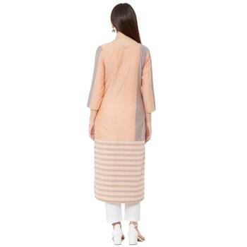 woven orange & grey solid and verical striped with floral embroidery cotton casual kurti 4