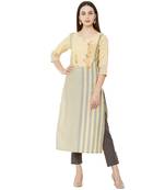 Yellow & Grey woven striped with floral embroidery cotton casual kurti