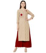 Beige color cotton casual kurti with beeds & embroidery work