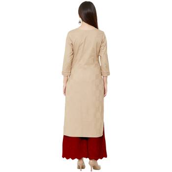 Beige color cotton casual kurti with beeds & embroidery work 4