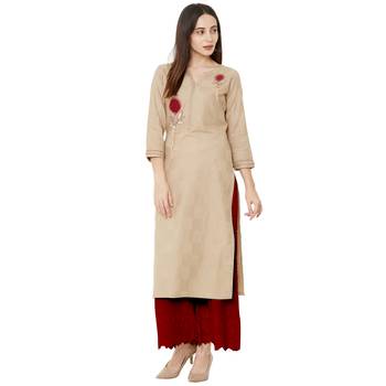 Beige color cotton casual kurti with beeds & embroidery work 5