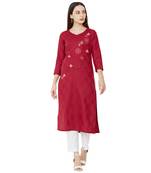 magenta cotton casual kurti having floral embroidery & patch work