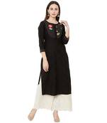 black cotton casual kurti with floral embroidered patch