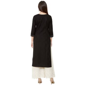 black cotton casual kurti with floral embroidered patch 4
